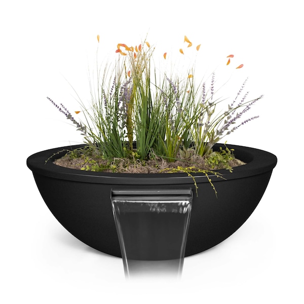 The Outdoor Plus 36 Round Sedona Planter & Water Bowl - Powder Coated Metal - Black - OPT-36RPCPW-BLK - main
